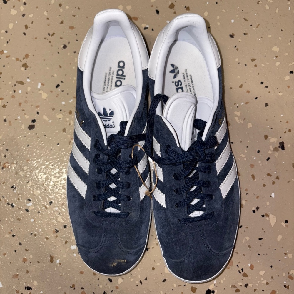 adidas Navy Suede Sneakers with White Stripes